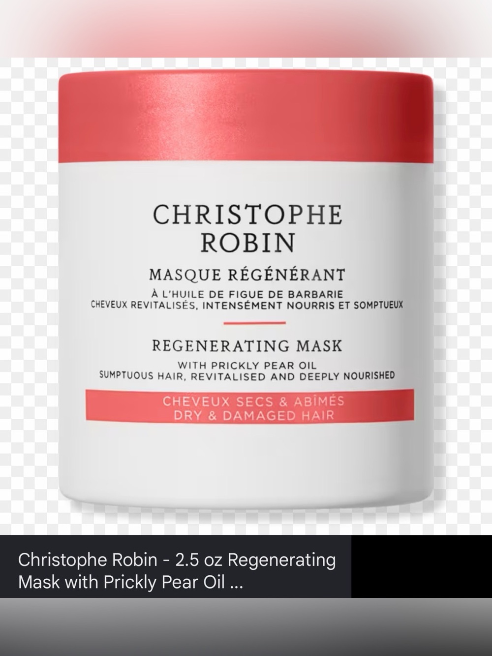 NWT Christophe Robin Regenerating Mask with Prickly Pear Oil, 75 ML / 2.5 FL OZ